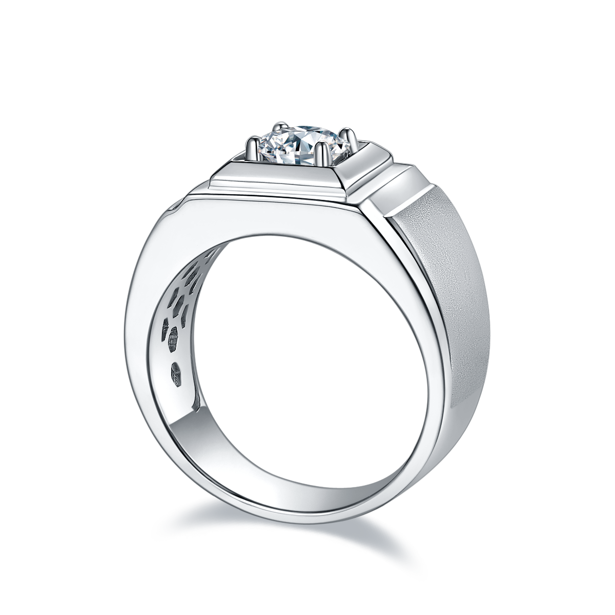 M73A S925 Silver Plated White Gold Moissan Diamond Men's Ring 1 Carat Grade D