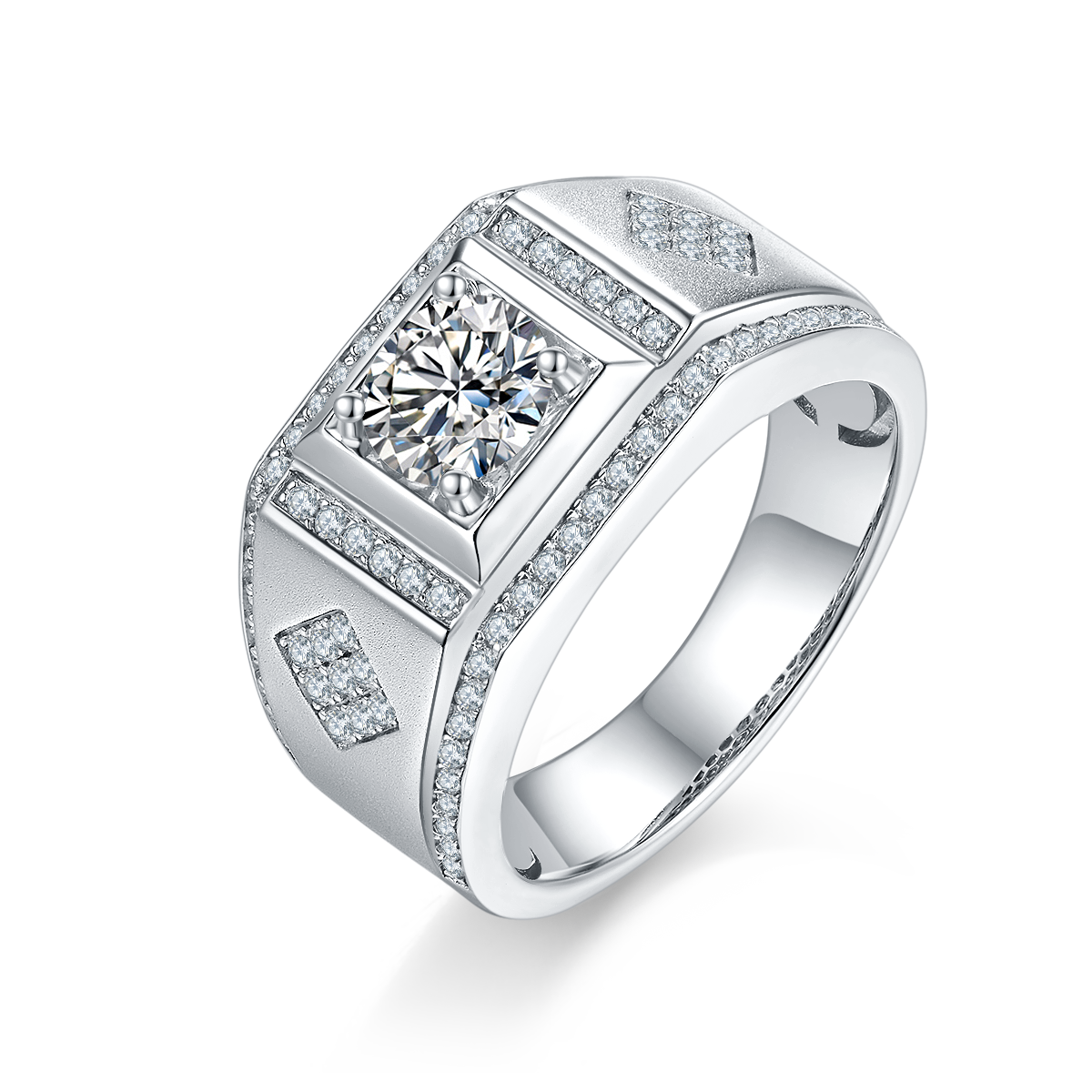 M75A S925 Silver Plated White Gold Moissan Diamond Men's Ring 1 Carat Grade D