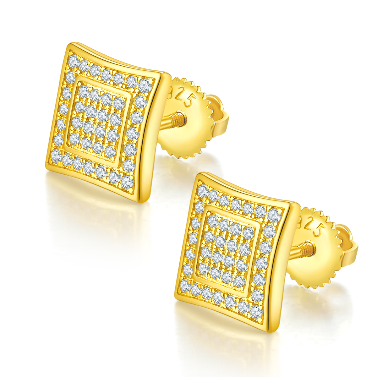 Square Twin Hubs S925 Silver Studs with Threaded Moissanite Centigrade Grade D 0.41CT