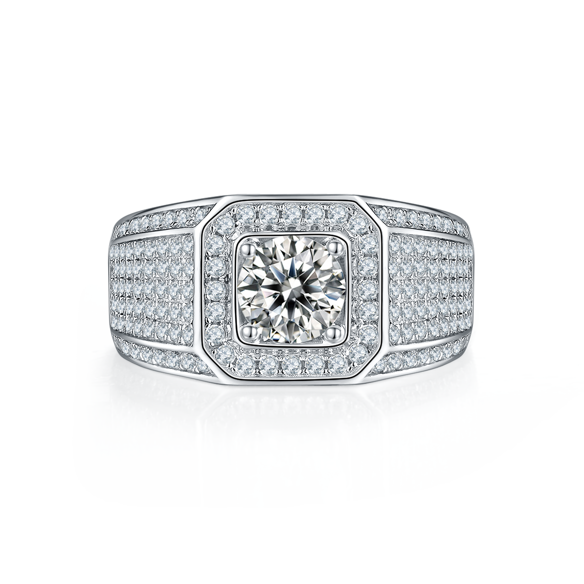 M76A S925 Silver Plated White Gold Moissan Diamond Men's Ring 1 Carat Grade D