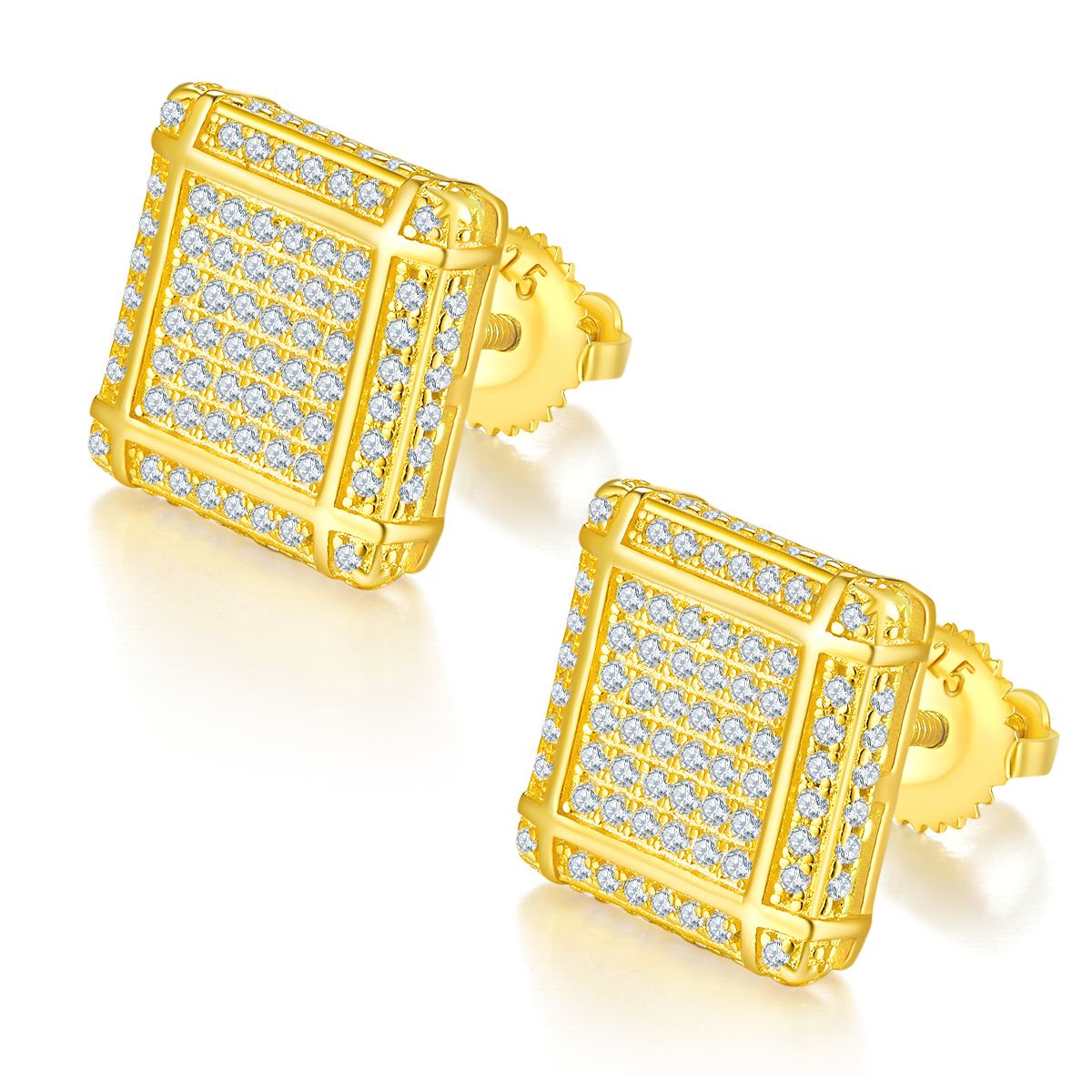 Square Lattice S925 Silver Studs with Threaded Moissan Diamonds D 0.77CT