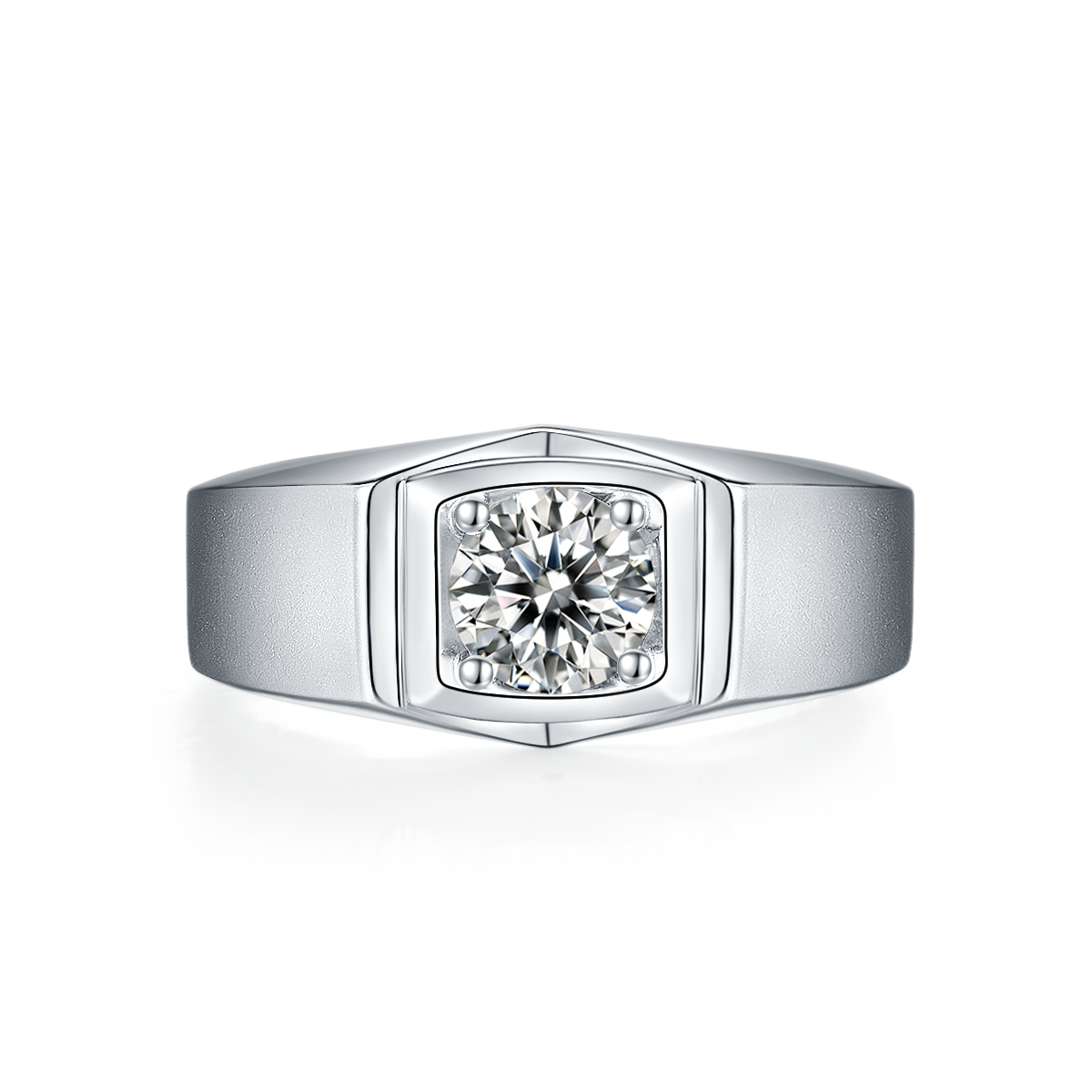 M74A S925 Silver Plated White Gold Moissan Diamond Men's Ring 1 Carat Grade D