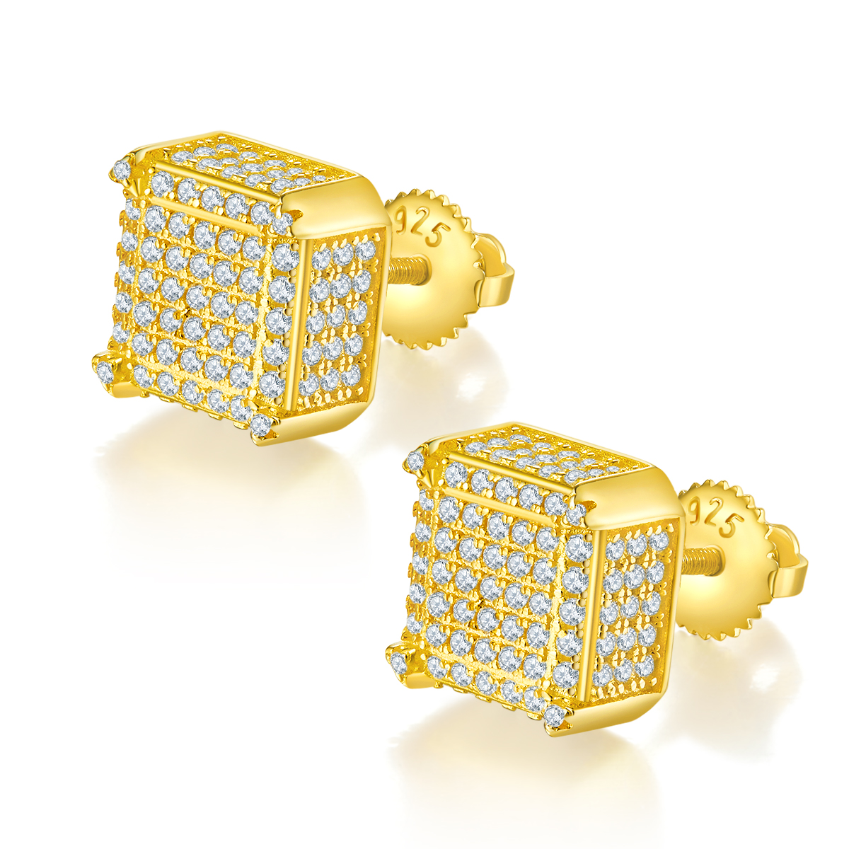Square Side Set S925 Silver Stud Earrings with Threaded Moissan Diamond Centigrade D Grade 1.08CT
