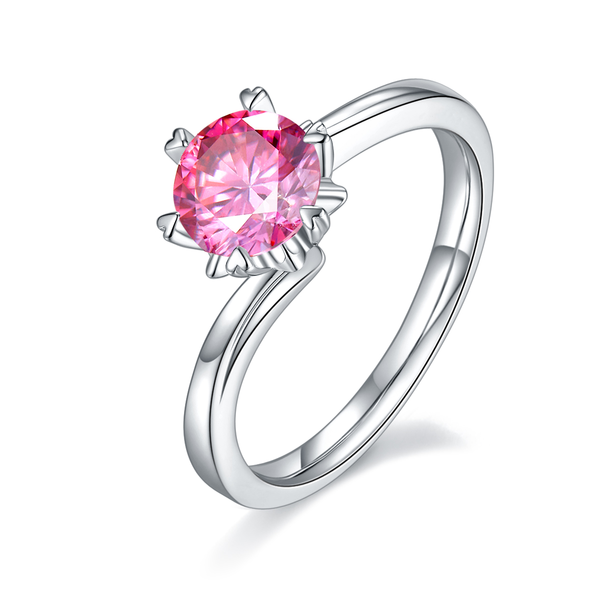 Twisted Arm Classic Snowflake S925 Silver Plated White Gold Moissan Diamond Women's Ring 1 Ct D