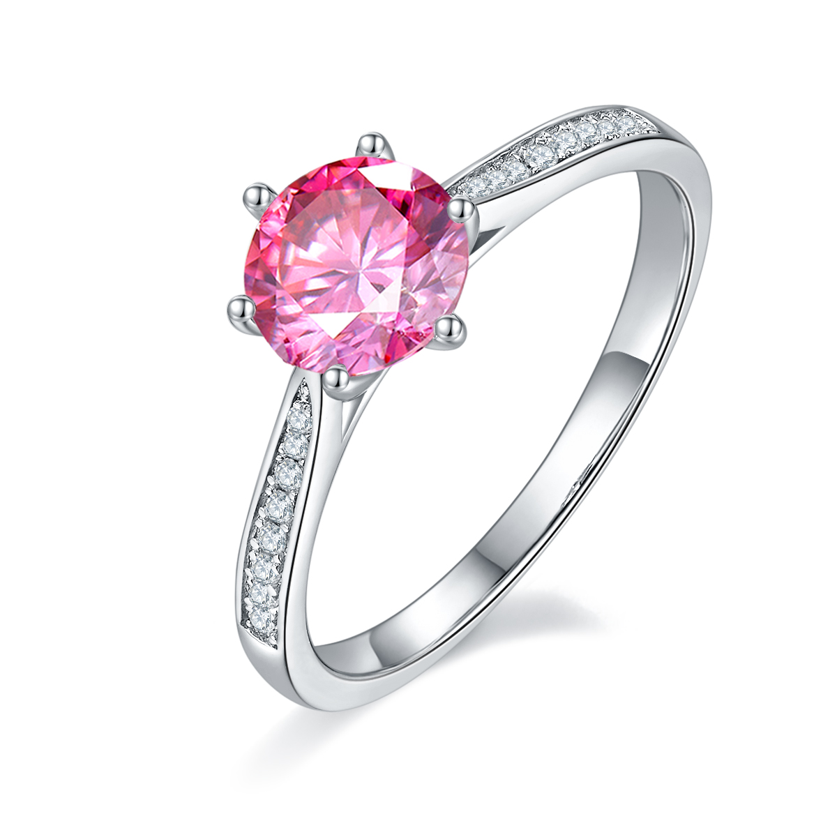 Straight Arm Microset Six Prong S925 White Gold Plated Moissanite Women's Ring 1 ct.