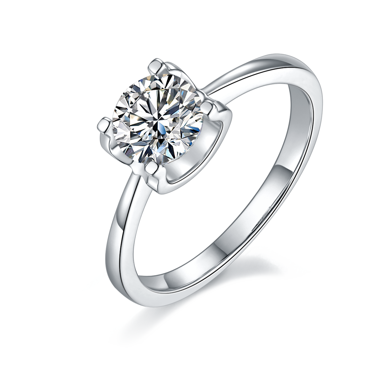 Straight Arm Classic Bullhead S925 Silver Plated White Gold Moissan Diamond Women's Ring 1 Carat D
