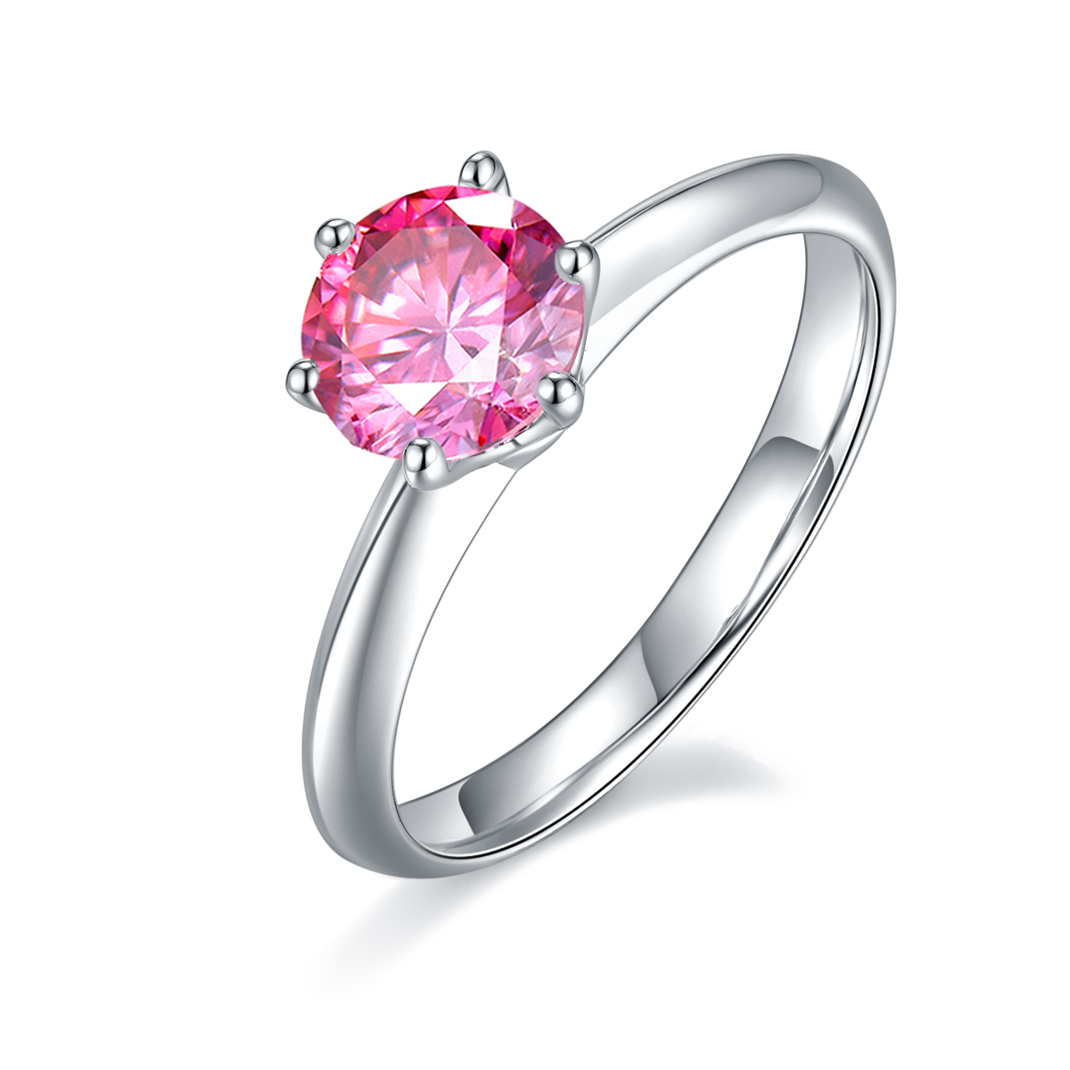 Straight Arm Classic Six Claw TS925 Silver Plated White Gold Moissan Diamond Women's Ring 1 Carat D