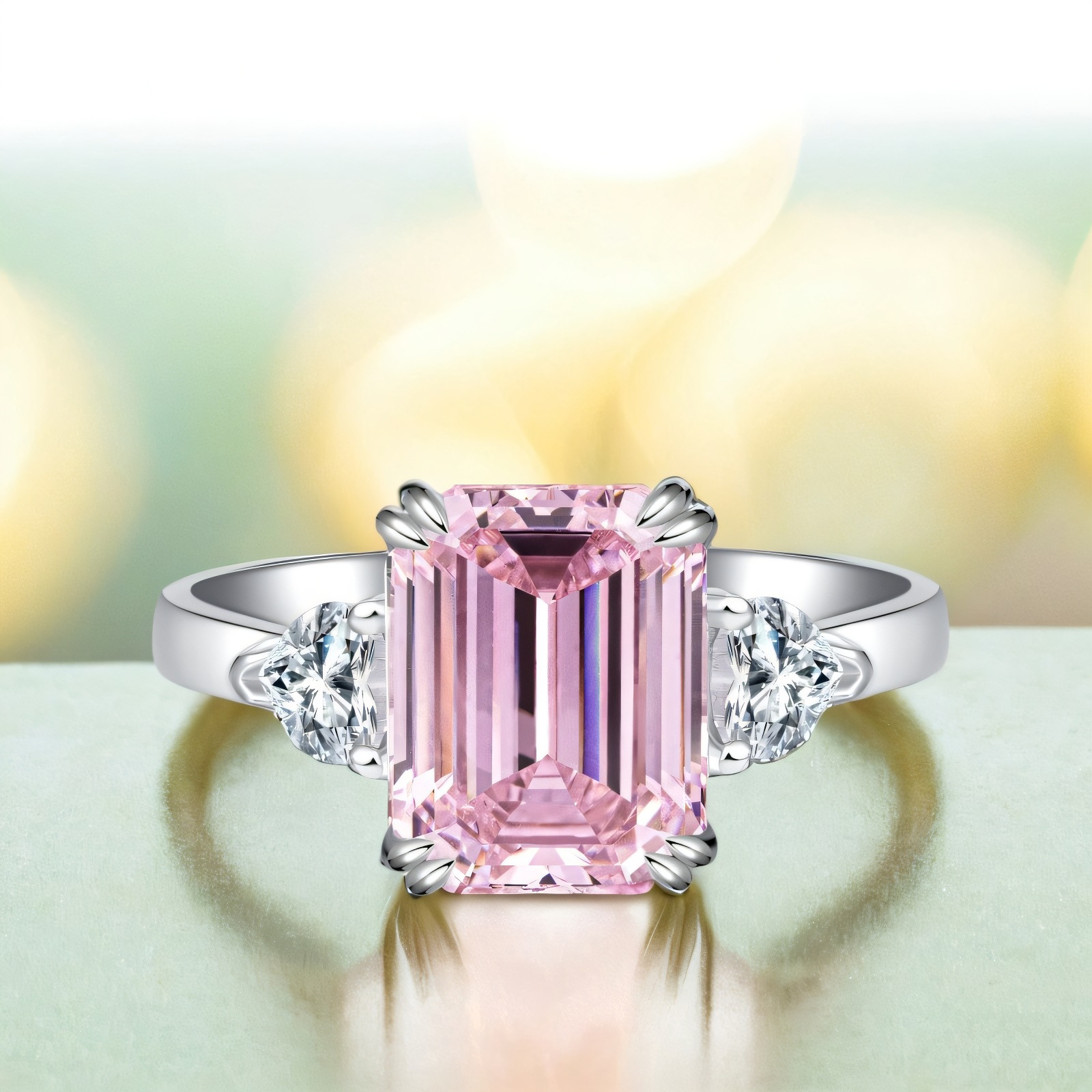 S925 Sterling Silver Pink Diamond Ring