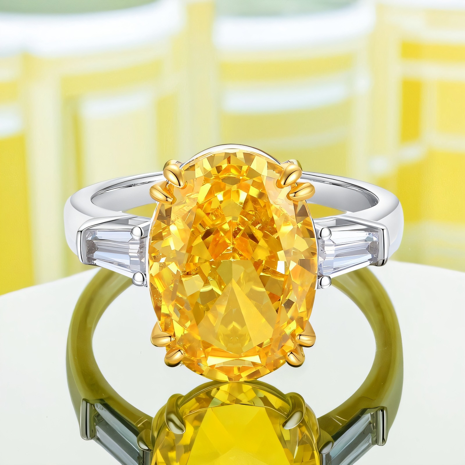 S925 Sterling Silver 10 Carat Yellow Diamond Ice Flower Cut Cushion Cut