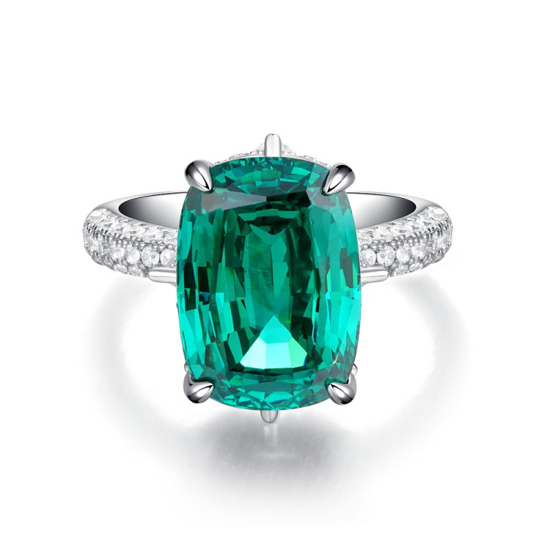 S925 Sterling Silver Ring for Women with Emerald and Full Diamond