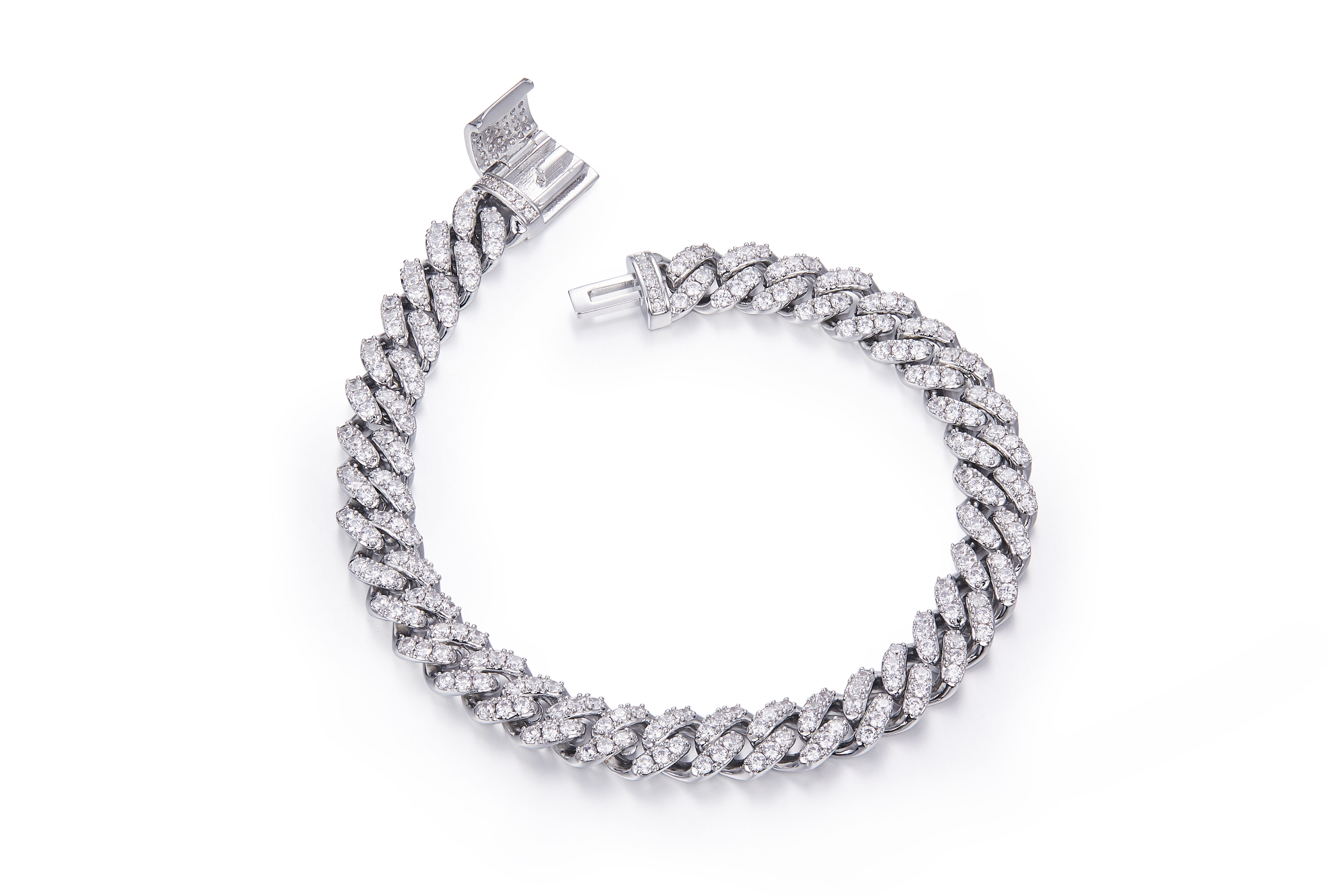 8mm wide Cuban chain S925 silver with moissanite diamonds centigrade round white DVVS