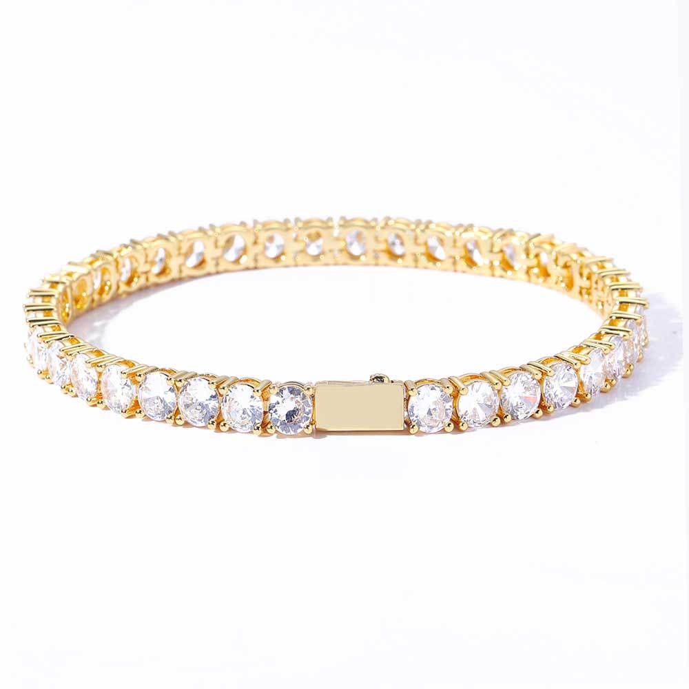 European and American Jewelry Spring Clasp Single Row Diamond Tennis Chain Zircon Bracelet Trendy Hip-Hop Men's Bracelet Accessories Wholesale