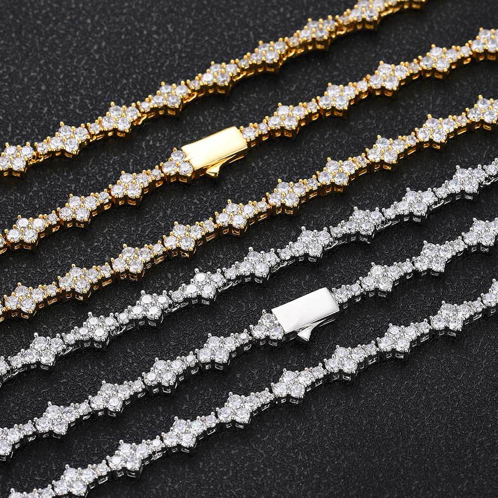 Hip Hop 6.5mm Spring Clasp Airplane Tennis Chain Zircon Necklace Couple Bracelet