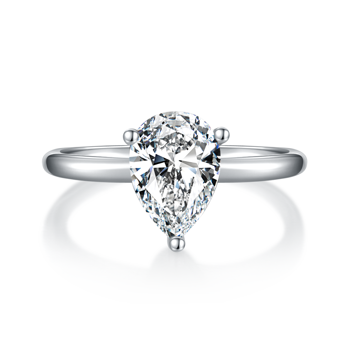 Classic Pear Shape S925 Silver Plated White Gold Moissan Diamonds Women's Ring 3.0 Ct Grade D