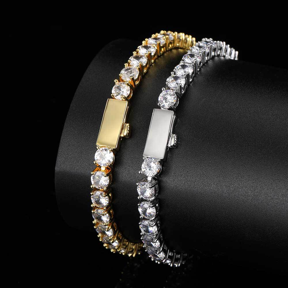 European and American Jewelry Spring Clasp Single Row Diamond Tennis Chain Zircon Bracelet Trendy Hip-Hop Men's Bracelet Accessories Wholesale