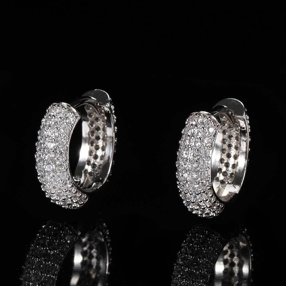 Hip Hop Bubble Zircon Round Earrings Men's Studs High-end Feel 925 Silver Needle Ear Jewelry