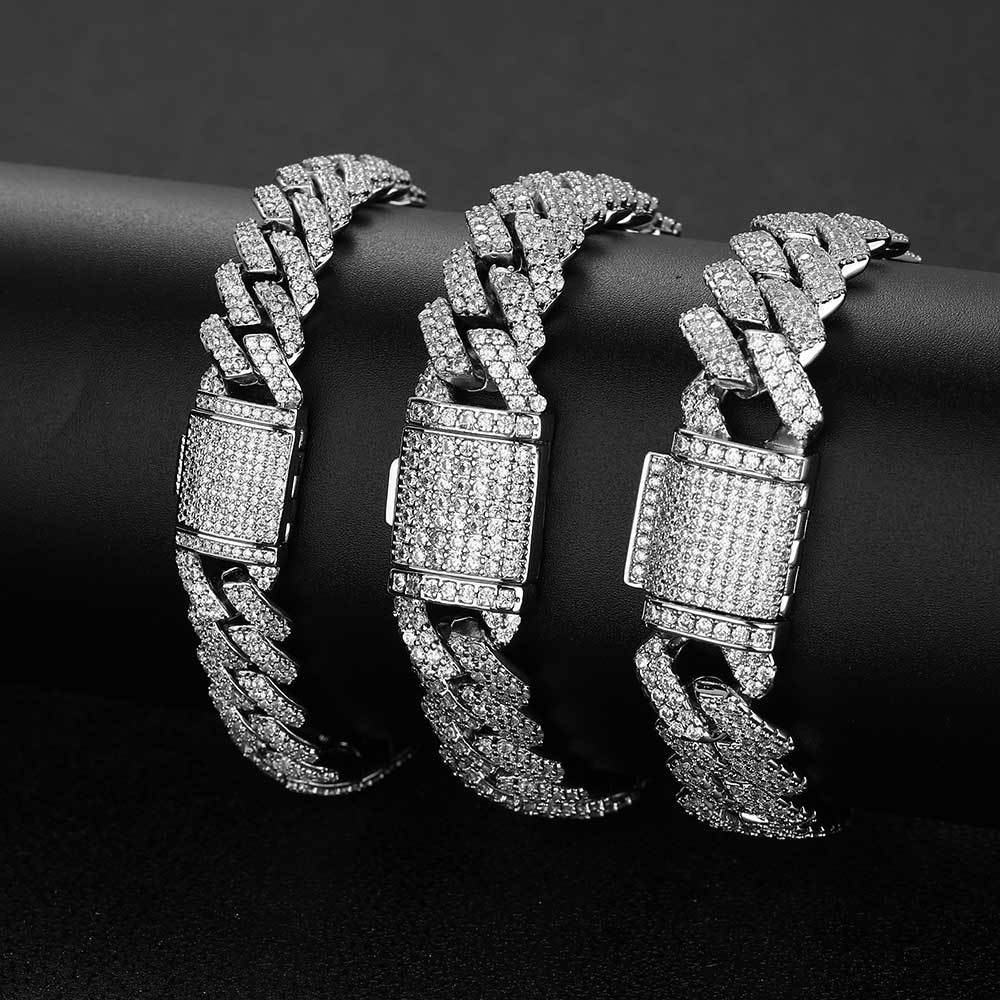 Flip Cover Buckle Diamond Cuban Bracelet Trendy Brand Personality Hip Hop Zircon Men's Bracelet