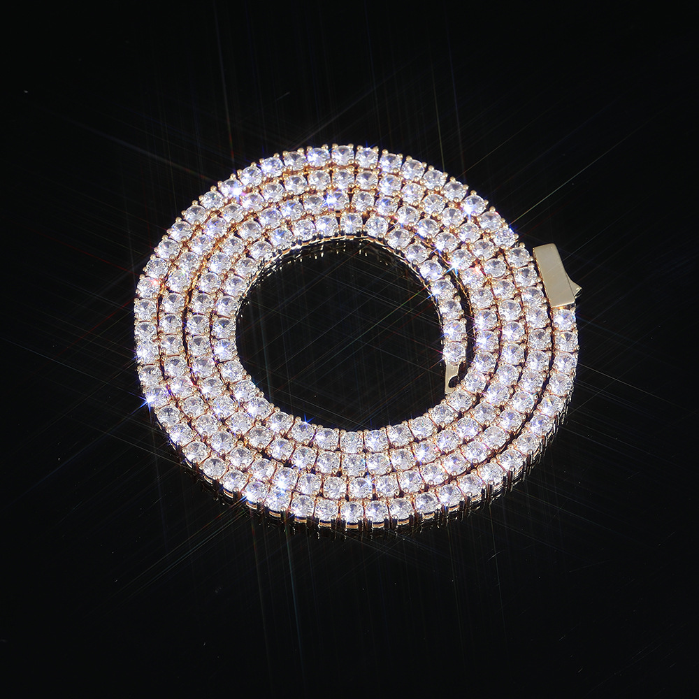 Spring Clasp Tennis Chain Zircon Necklace Hip Hop Jewelry Full Diamond Men's Necklace